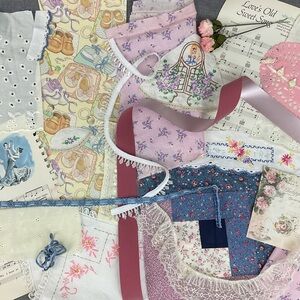 Junk journal crafting & fabric mixed media art lot vintage & new